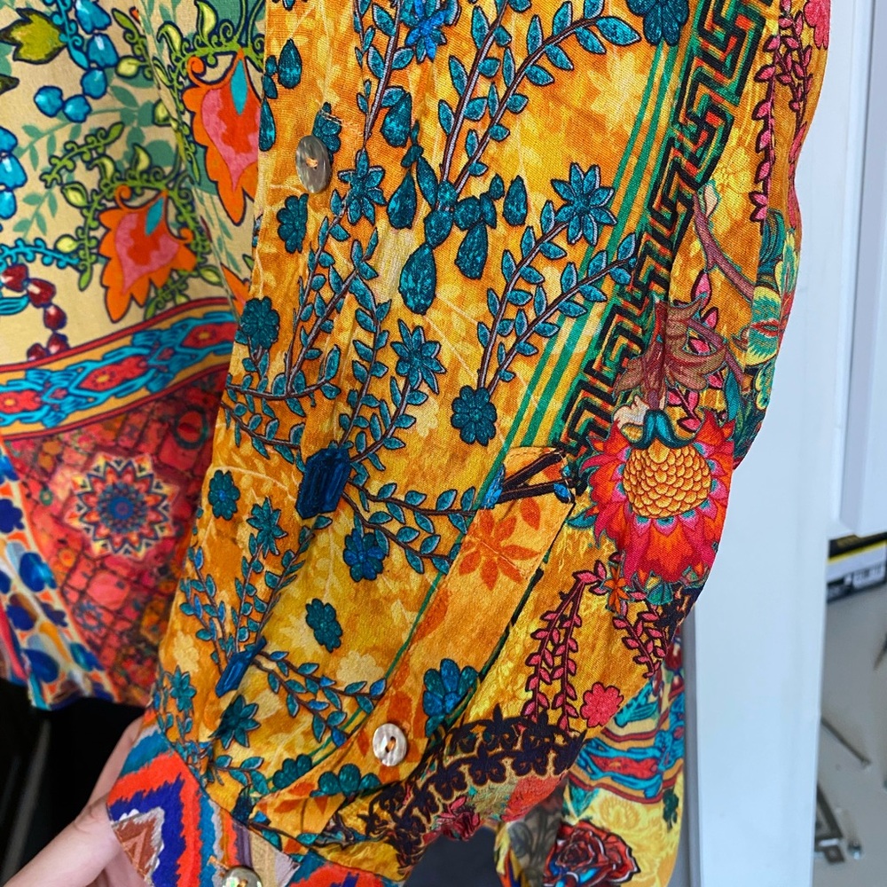 John Mark Vibrant Patchwork Blouse Embroidered Tu… - image 7